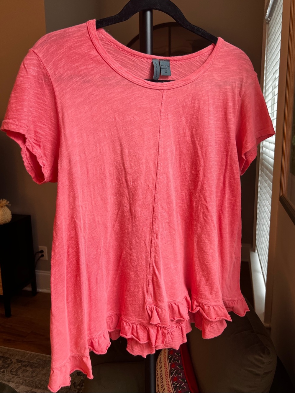 Women's Ruffle-Hem Short Sleeve Tee in Coral